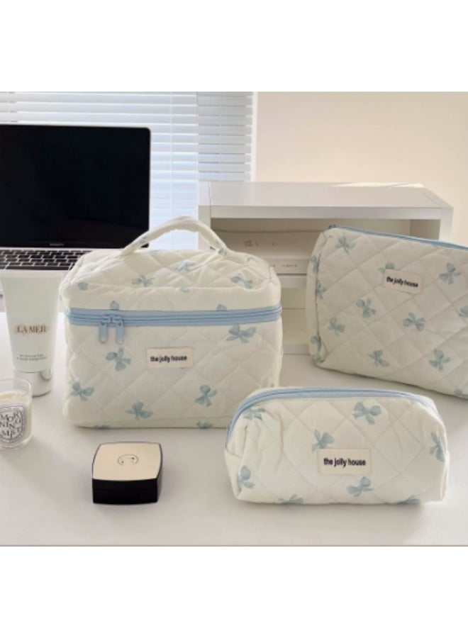 Arabest 3-Piece Large Quilted Makeup Bag for Women and Girls, Lovely Floral Cotton Cosmetic Bag, Aesthetic Travel Organized Toiletry Bags - Image 1